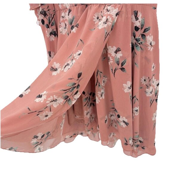 Torrid Plus Size Blush Floral Chiffon Wrap Midi Dress Sz 4 Preppy Event No Belt - Picture 3 of 12